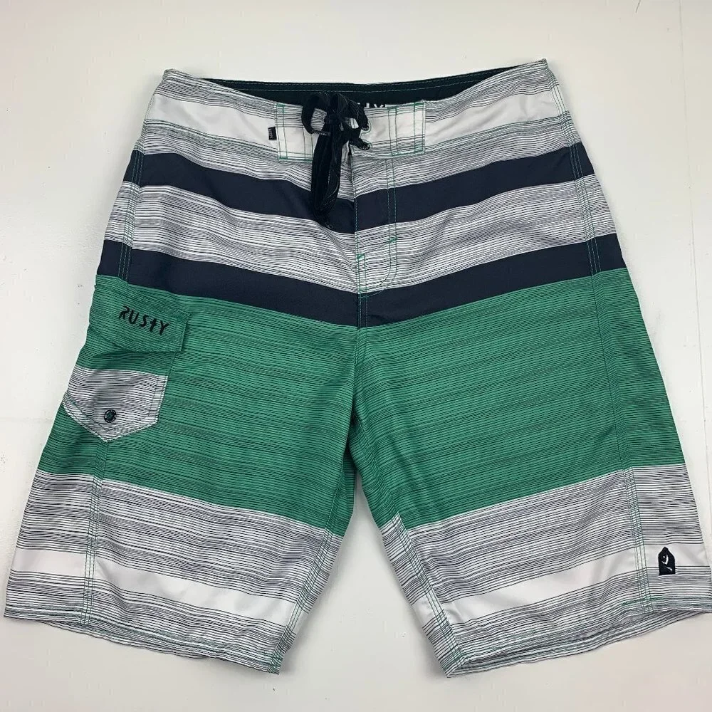Rusty Striped Flat Front Board Shorts Men's Size 28